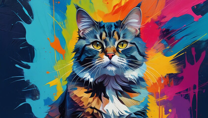 Fototapeta na wymiar Colorful cat in printing colors. Generative AI.