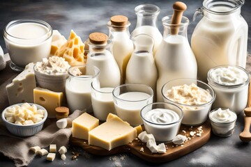 Fototapeta na wymiar Various fresh dairy products 