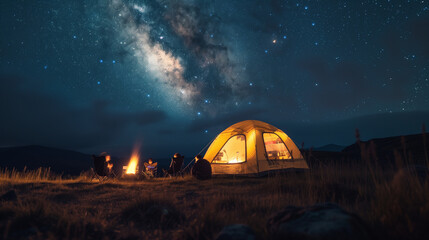 Stargazing and Camping Under the Milky Way in a Summer Night