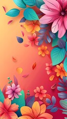 Vertical AI illustration tropical bloom on a gradient background. Concept plants and flowers.