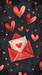 Vertical AI illustration love letter amidst floating hearts. Concept religion and culture.