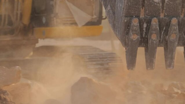 Industrial Earthmover, Bulldozer Bucket Efficiently Excavates Soil