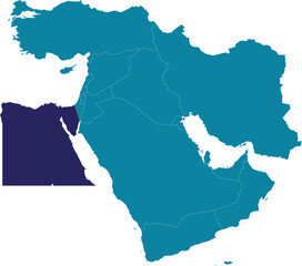  Purple detailed CMYK blank political map of EGYPT with white national country borders on transparent background using orthographic projection of the marine blue Middle East