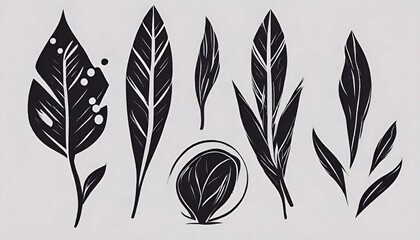 tropical leaves silhouettes, vector, monochrome set
