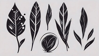 Fototapeta premium tropical leaves silhouettes, vector, monochrome set
