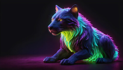 Growling Neon Abstract  multicolored Tiger on a dark bokeh background
