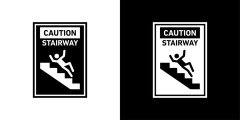 Stairway Use Caution Sign. Slippery Stairs Hazard Warning. Staircase Safety Alert
