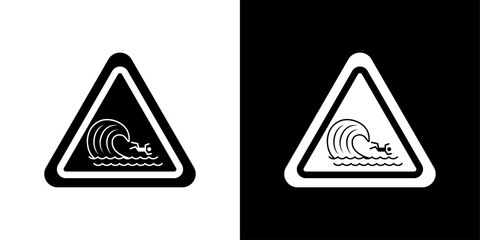 High Seas Wave Risk Alert. Tsunami Danger Warning Sign. Ocean Wave Safety Caution