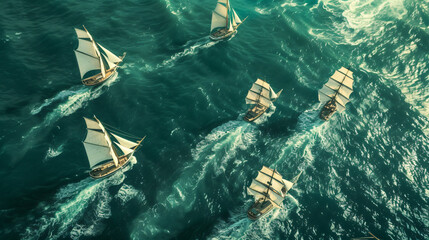 yacht in the sea regatta of sailing ships with white sail - obrazy, fototapety, plakaty