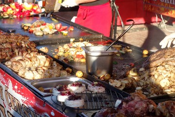 Naturally roasted meat in an outdoor stand