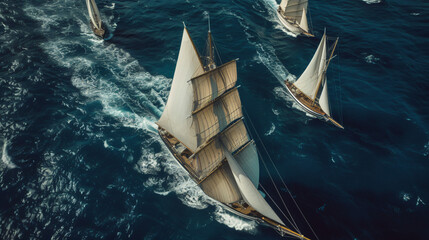 yacht in the sea regatta of sailing ships with white sail - obrazy, fototapety, plakaty