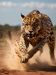 A ferocious jaguar attacking prey.