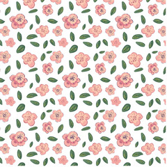 Vintage sakura flower pattern for decorative design. Botanical wallpaper. Seamless pink floral pattern. Vector illustration. Stylish print for your decor and textile design.