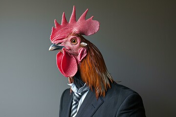 Dapper Anthropomorphic rooster in suit cock. Chicken farming. Generate Ai