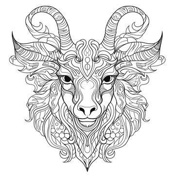recommend clip art: A beautiful black and white tribal goat coloring page for kids. Coloring books for adults.