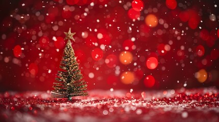 Christmas background with xmas tree and sparkle bokeh lights on red canvas background, Space for text, --ar 16:9 --style raw Job ID: 827d2add-4460-4ed1-9782-51883bff49f4