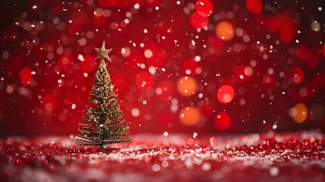 Christmas background with xmas tree and sparkle bokeh lights on red canvas background, Space for text, --ar 16:9 --style raw Job ID: 827d2add-4460-4ed1-9782-51883bff49f4