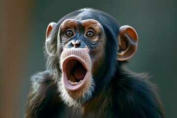 Astonished Ape shocked funny. Nature forest. Generate Ai - obrazy, fototapety, plakaty