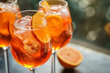 Refreshing Aperol cocktail. Orange summer wine. Generate Ai