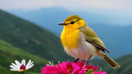 Bird with the flower in mountain
