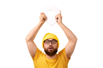 man holding location marker isolated on transparent background