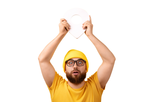 man holding location marker isolated on transparent background