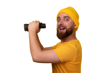 man with binoculars isolated on transparent background
