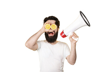 man with megaphone isolated on transparent background - 760794403