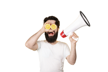 man with megaphone isolated on transparent background