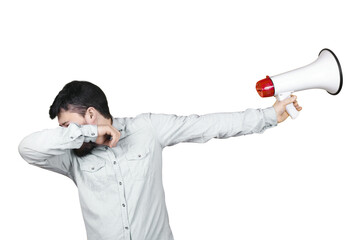 man with megaphone isolated on transparent background
