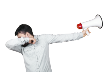 man with megaphone isolated on transparent background