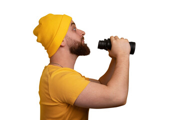 man with binoculars isolated on transparent background - 760794409