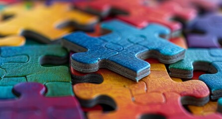 A detailed view of a single, vibrant puzzle piece showing intricate patterns and vivid colors