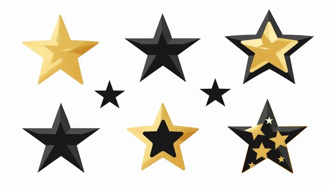 Golden and Black set of Stars, isolated on white background
