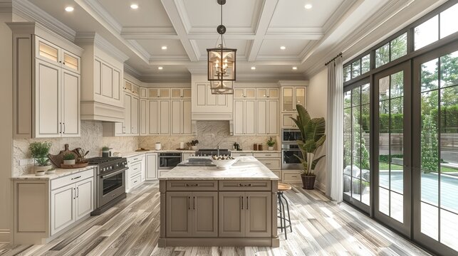 Modern Tranquility: Neutral Palette and Warm Accents in Transitional Kitchen