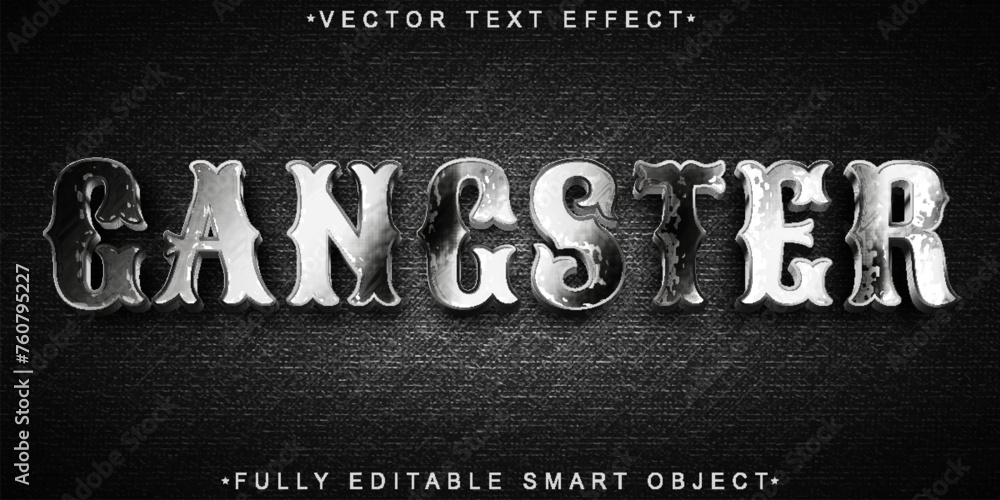 Poster silver gangster dangerous vector fully editable smart object text effect