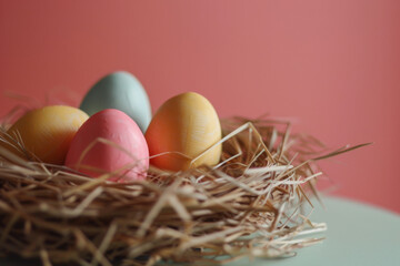 Colorful Easter Eggs Nestled in a Pink Background - Festive Easter Atmosphere