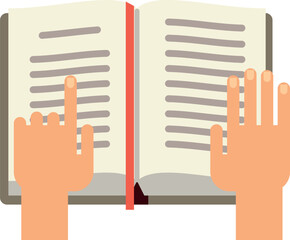 Open book with human hands. Reading flat icon