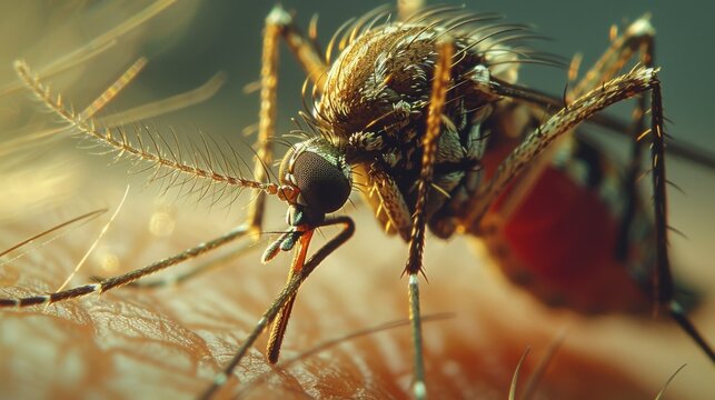 A mosquito sitting on an arm with a red belly , generated with AI