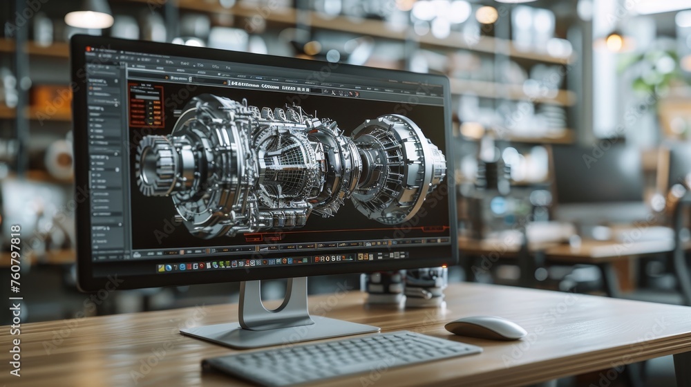 Poster computer monitor screen with 3d cad software.