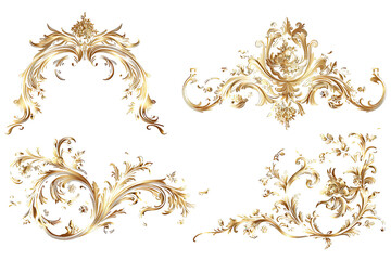 Set of Golden luxury border frame design on transparent png background or Decorative vintage floral ornament frames