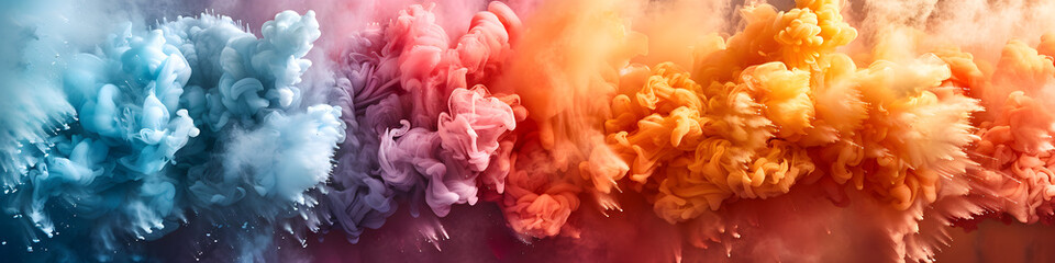Holiday of spring and bright colors of holi, 4 different clouds of spray paint. - obrazy, fototapety, plakaty