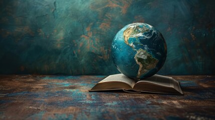 Global education with open book and planet Earth globe