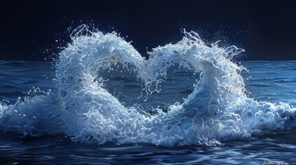 Great waves of love , Heart shaped waves, generated with AI