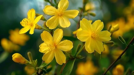 Yellow jasmine, close-up, cockroach perspective, blue sky and white clouds, generated with AI