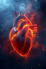 Heart in 3D and glowing