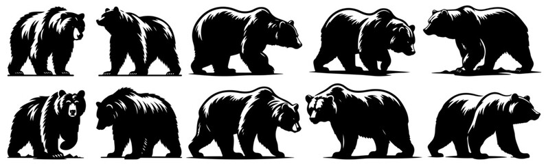 Wild Bear Silhouettes - Majestic Forest Dwellers, Bear Vector