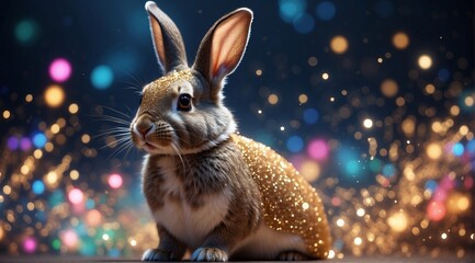 Fototapeta na wymiar Cute rabbit with glitter