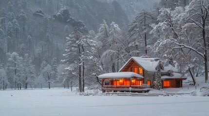 Cabin in the Snowy Forest