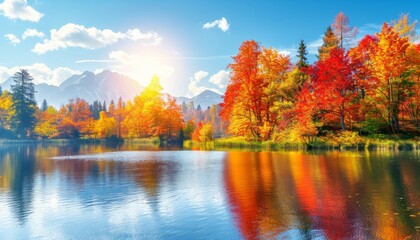 Colorful high tatra lake in early autumn  stunning mountain sunrise for hiking adventure - obrazy, fototapety, plakaty